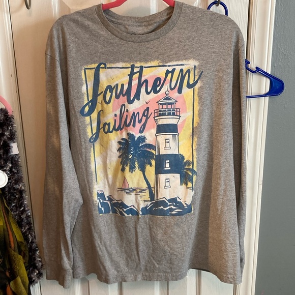 croft & barrow Tops - Croft & Barrow Gray and Blue Long Sleeve Tee Size L